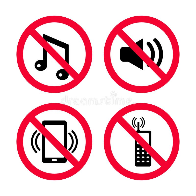 El ` t de Don hace el ruido, ningunos teléfonos móviles, ninguna música, ningunos fuertes ruidos, muestras rojas de la prohibició stock de ilustración El ` t de Don hace el ruido, ningunos teléfonos móviles, ninguna música, ningunos fuertes ruidos, muestras rojas de la prohibició stock de ilustración