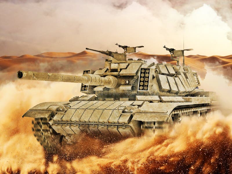El tanque de batalla se mueve en desierto imagen de archivo libre de regalías El tanque de batalla se mueve en desierto imagen de archivo libre de regalías