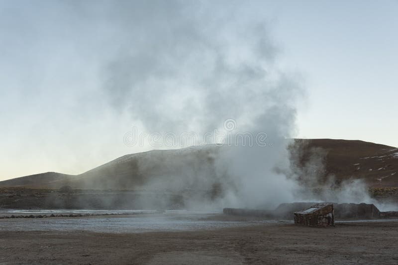 El Tatio geysers, the biggest geysers of the southern hemisphere close to the plateau of San Pedro de Atacama, Calama, Antofagasta. Chile , South America royalty free stock image El Tatio geysers, the biggest geysers of the southern hemisphere close to the plateau of San Pedro de Atacama, Calama, Antofagasta. Chile , South America royalty free stock image