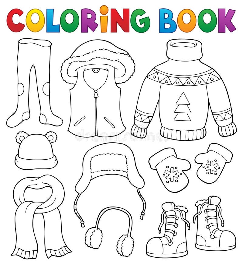 El Tema De La Ropa Del Invierno Del Libro De Colorear Fijó 2 Ilustración  del Vector - Ilustración de orejeras, pintado: 129168228