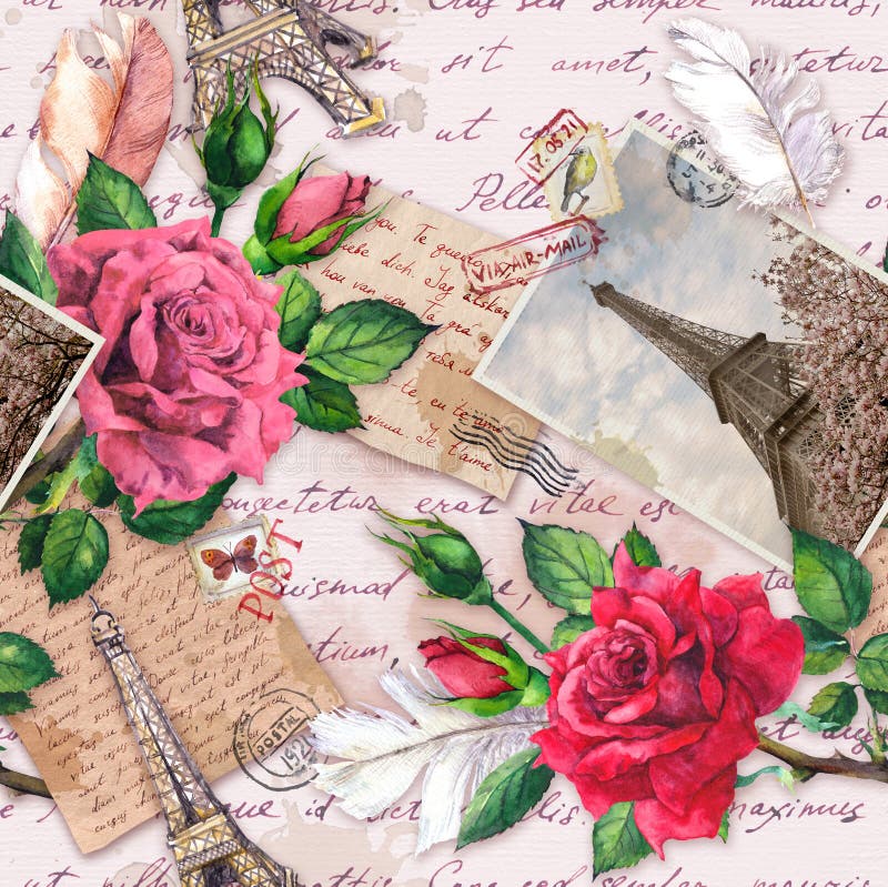 El texto escrito de la mano, notas, corazones, bicicleta con las flores en la cesta, foto del vintage de la torre Eiffel, subi? l libre illustration El texto escrito de la mano, notas, corazones, bicicleta con las flores en la cesta, foto del vintage de la torre Eiffel, subi? l libre illustration