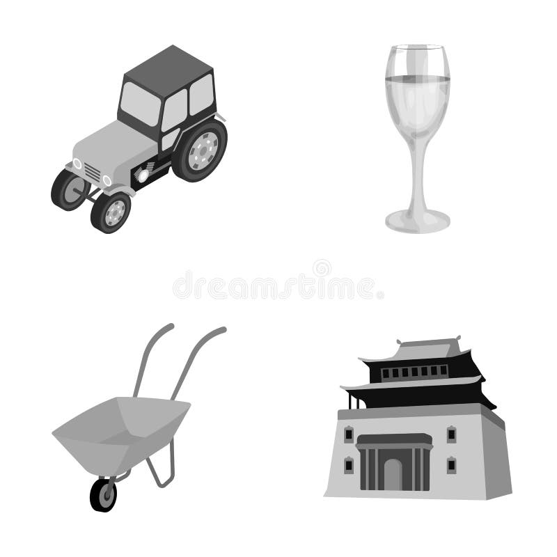 El tractor, el vidrio y el otro icono monocromático en estilo de la historieta carretilla, iconos constructivos en la colección d libre illustration El tractor, el vidrio y el otro icono monocromático en estilo de la historieta carretilla, iconos constructivos en la colección d libre illustration