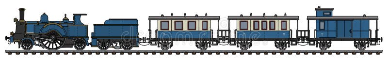 El tren azul del vapor del vintage libre illustration El tren azul del vapor del vintage libre illustration
