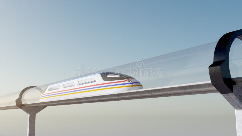 El tren de pasajeros de alta velocidad se mueve en un túnel de cristal ilustración del vector