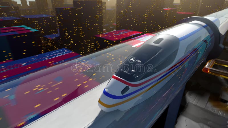 El tren de pasajeros de alta velocidad se mueve en un túnel de cristal libre illustration