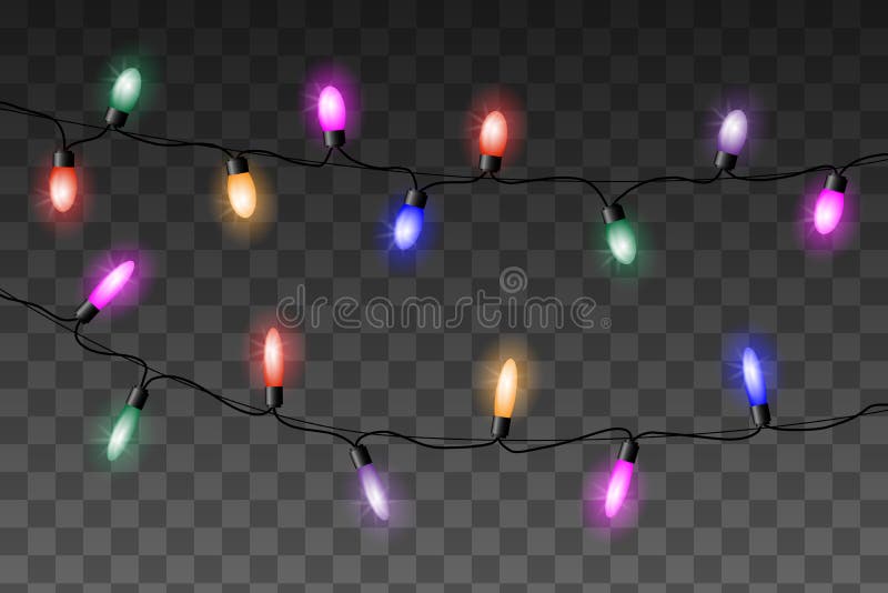 El vector colorido de las luces de la Navidad fijó en fondo transparente ilustración del vector