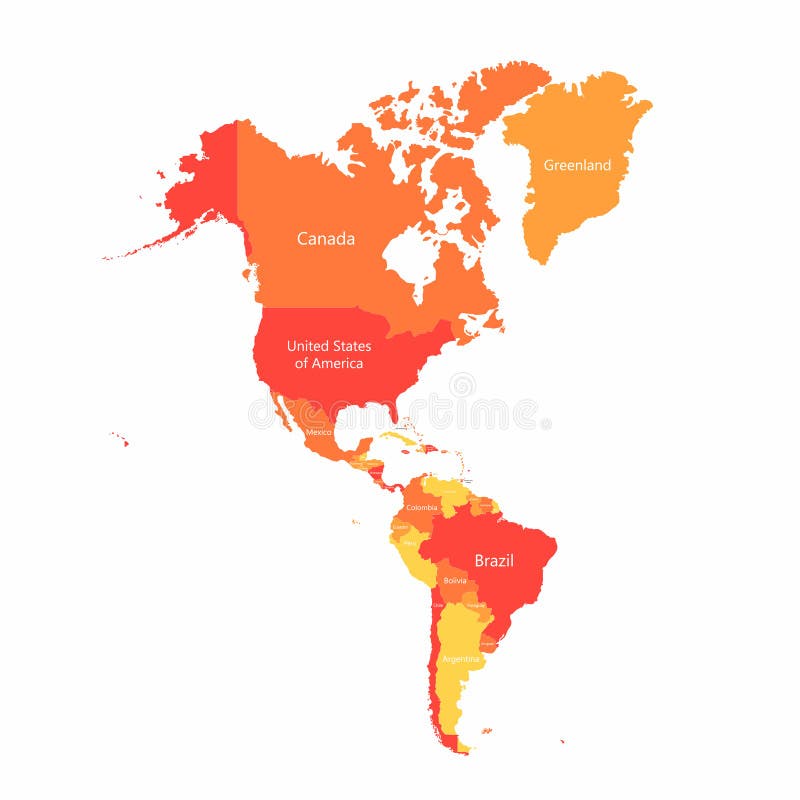 El vector Suramérica y Norteamérica traza con las fronteras de los países Países americanos rojos y amarillos abstractos en mapa stock de ilustración El vector Suramérica y Norteamérica traza con las fronteras de los países Países americanos rojos y amarillos abstractos en mapa stock de ilustración