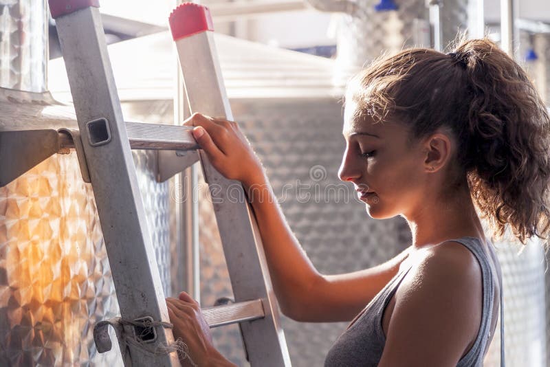 El winemaker femenino controla la calidad del vino imagen de archivo libre de regalías El winemaker femenino controla la calidad del vino imagen de archivo libre de regalías