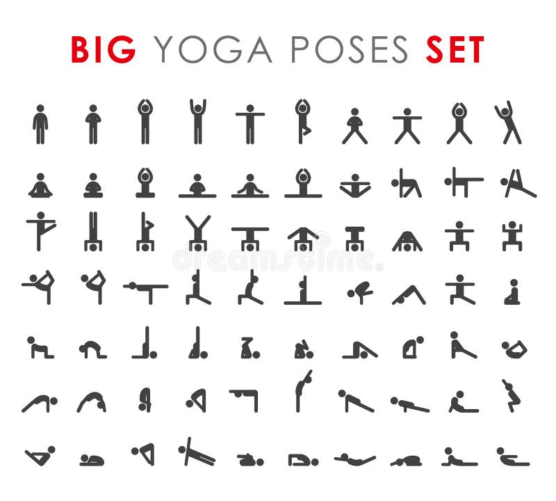 El yoga grande posa como iconos asanas Ilustraciones vectoriales Para marca de yoga de logotipo Infografía sobre yoga Figuras adh