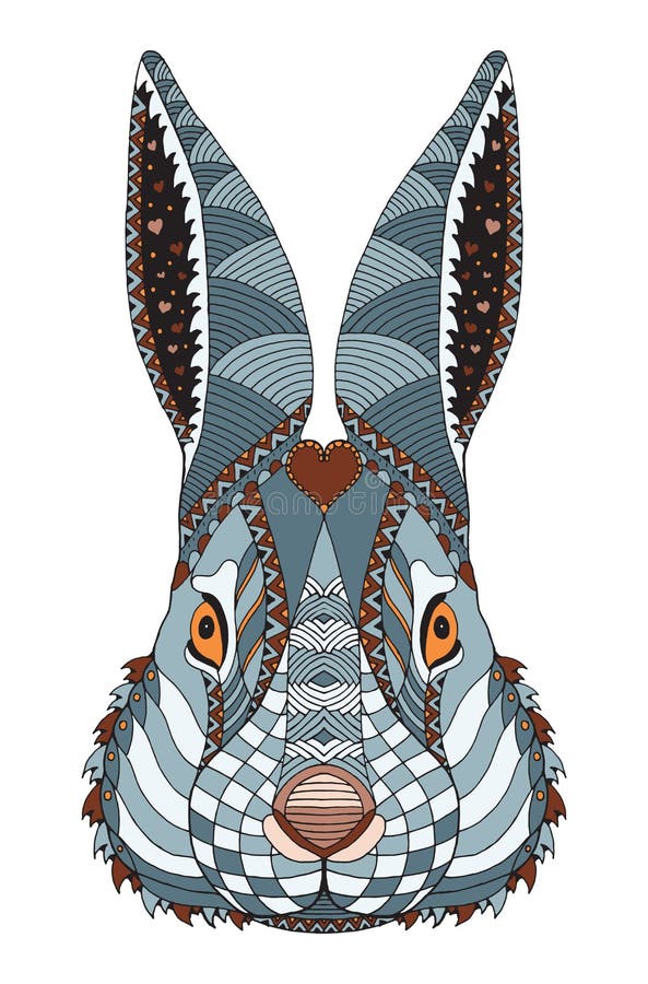El zentangle principal del conejo estilizó con el corazón en la frente, ejemplo, modelo, f ilustración del vector El zentangle principal del conejo estilizó con el corazón en la frente, ejemplo, modelo, f ilustración del vector