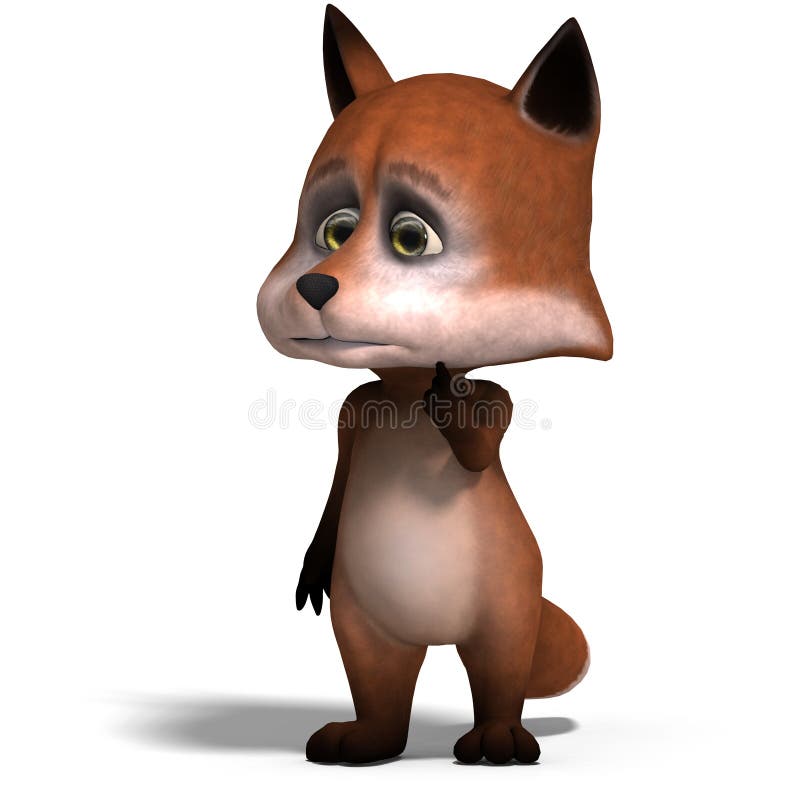 The cute cartoon fox is very smart and clever. 3D rendering with clipping path and shadow over white. The cute cartoon fox is very smart and clever. 3D rendering with clipping path and shadow over white