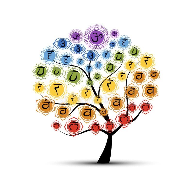 El árbol de la yoga con chakras, bosqueja foy su diseño ilustración del vector El árbol de la yoga con chakras, bosqueja foy su diseño ilustración del vector