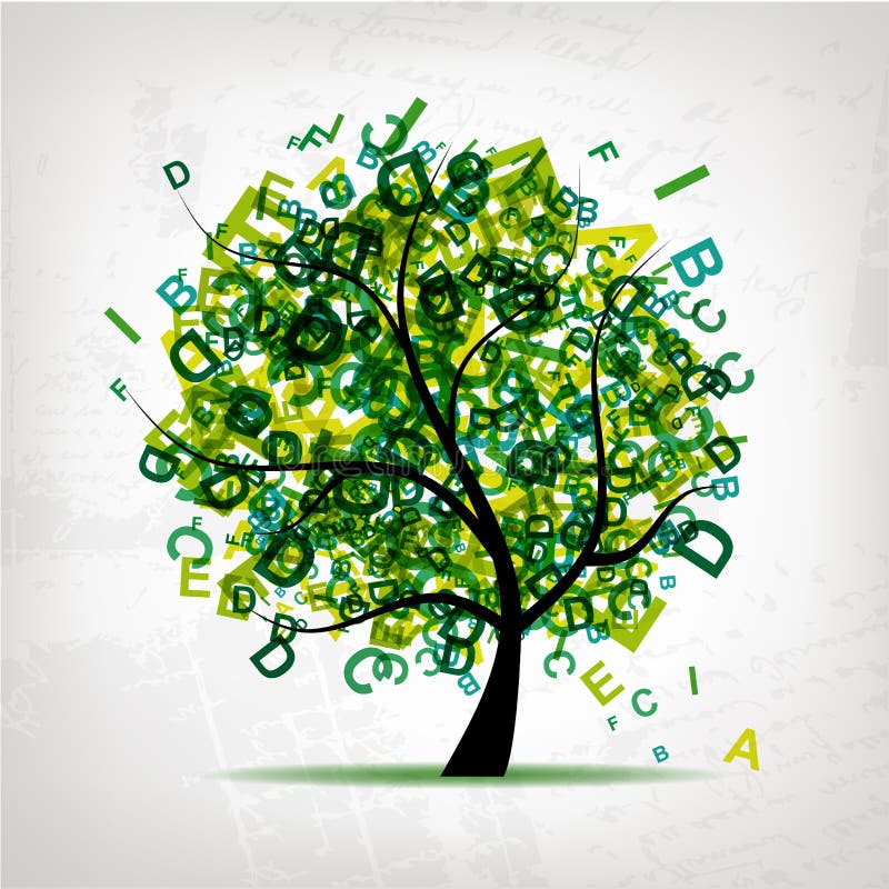 El árbol del arte con las cartas se pone verde para su diseño ilustración del vector El árbol del arte con las cartas se pone verde para su diseño ilustración del vector