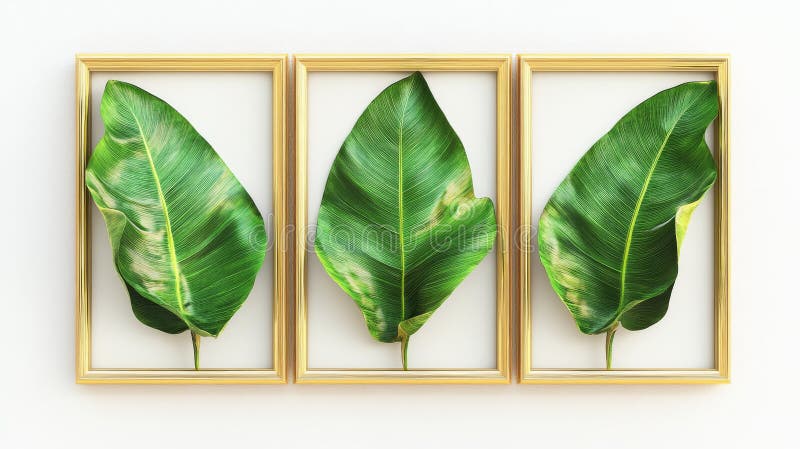 Elaborarea de opere de artă cu teme vegetale și frunze abstracte pe un set de pânze stock photos