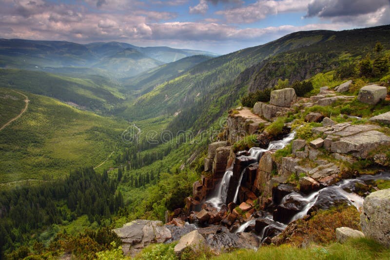 Elbe waterfall in Krkonose s woods