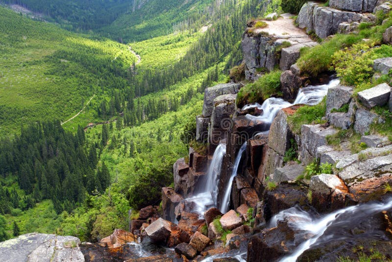 Elbe waterfall in Krkonose s woods