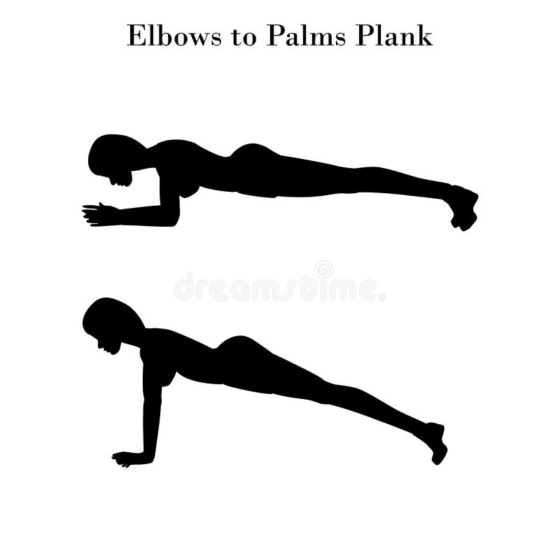 Elbows To Palms Plank Exercise Silhouette Stock Vector Illustration of aerobics, palms 145550531