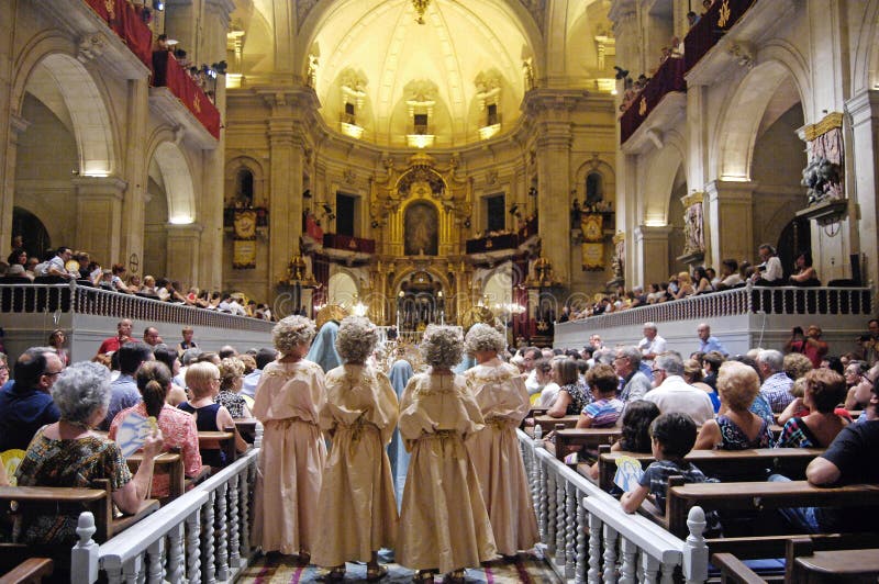 Misteri of Elche religious show in the Cathedral of Santa Maria in the August celebrations in Elche royalty free stock image Misteri of Elche religious show in the Cathedral of Santa Maria in the August celebrations in Elche royalty free stock image