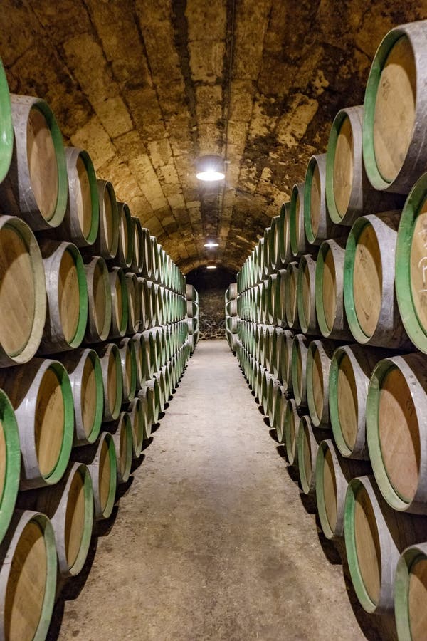 Elciego, à lava, Spanje 23 april, 2018: Het binnenland van de wijnkelders riep Marqués DE Riscal met wijn verouderend in eiken royalty-vrije stock fotografie Elciego, à lava, Spanje 23 april, 2018: Het binnenland van de wijnkelders riep Marqués DE Riscal met wijn verouderend in eiken royalty-vrije stock fotografie