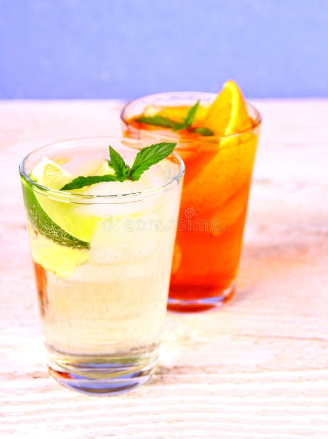 Elderflower, Orange Cocktails on Blue Background Stock Photo Image of