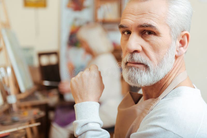 Elderly Artist Posing in Painting Class Stock Photo - Image of facial