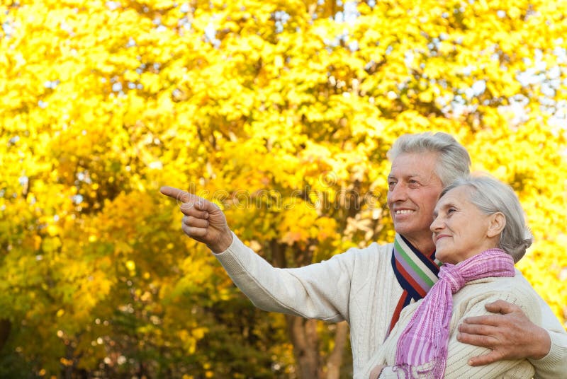 Elderly couple in a autumn park