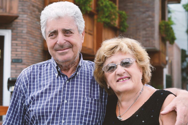An elderly couple outdoors. royalty free stock photos