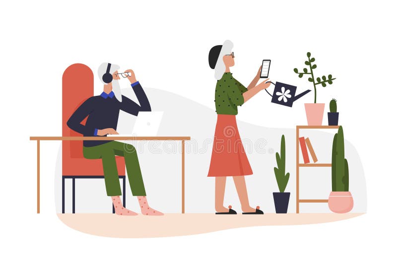 Elderly couple using modern technology royalty free illustration