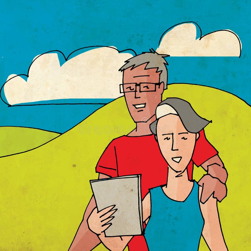 Elderly Couple Using a Tablet vector illustration