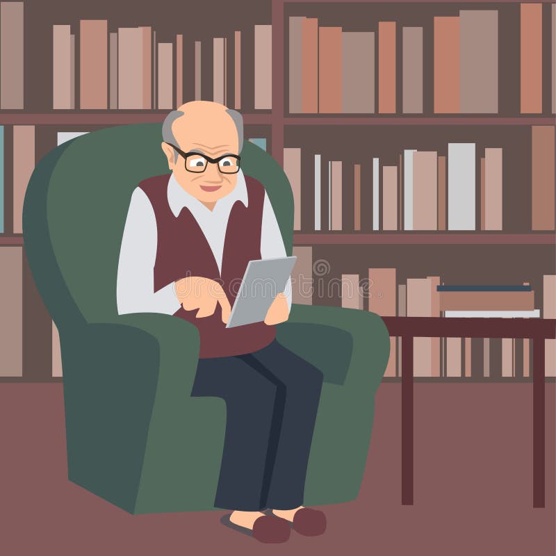 Elderly Ereader Vector Cartoon Illustration Stock Vector
