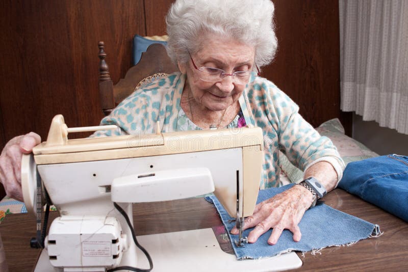 Elderly Lady at Home with Sewing Machine Stock Image Image of person