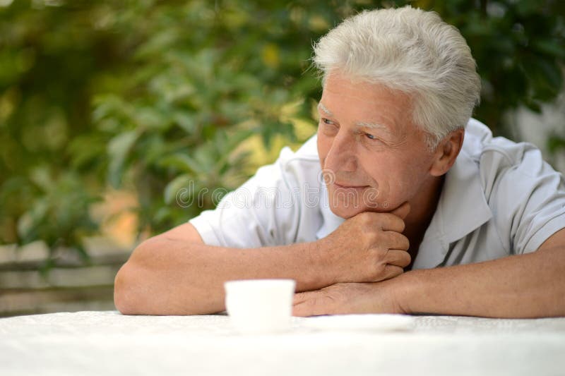 Elderly Man With Cup Of Coffee Stock Photo Image of senior, older