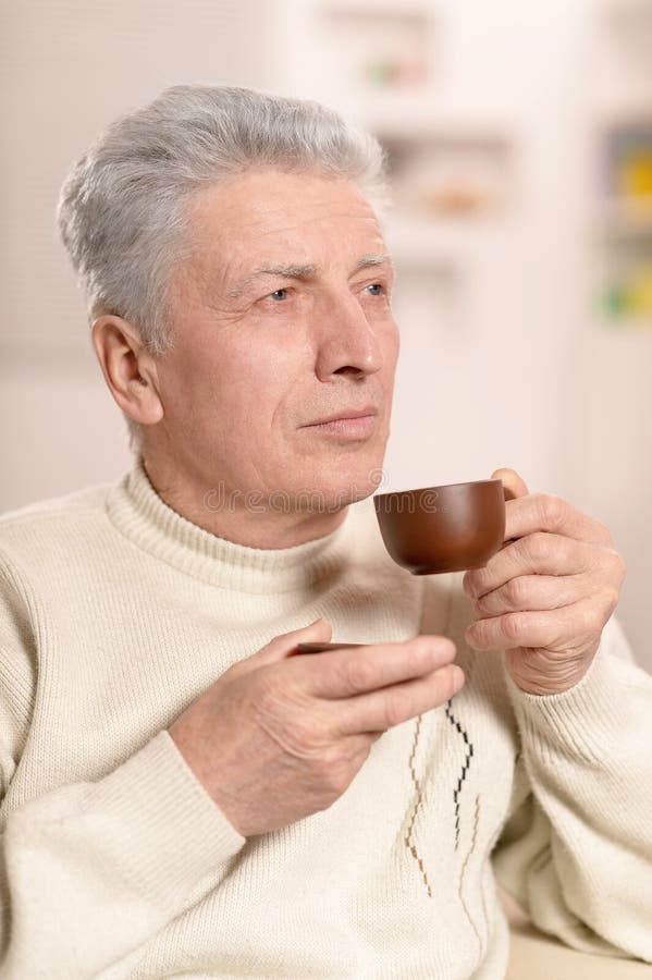 Elderly Man Drinking Cup of Coffee Stock Photo Image of people