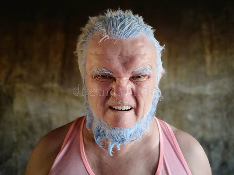 Elderly man with blue hair - wide 2