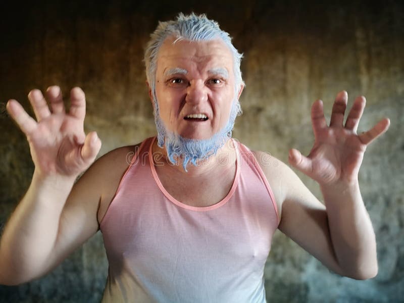 Elderly man with blue hair - wide 1