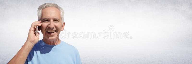 Digital composite of Elderly man on phone against white wall