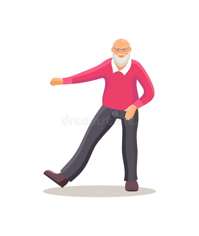 Elderly Man Senior Age Person Dances Squatting. Stock Vector ...