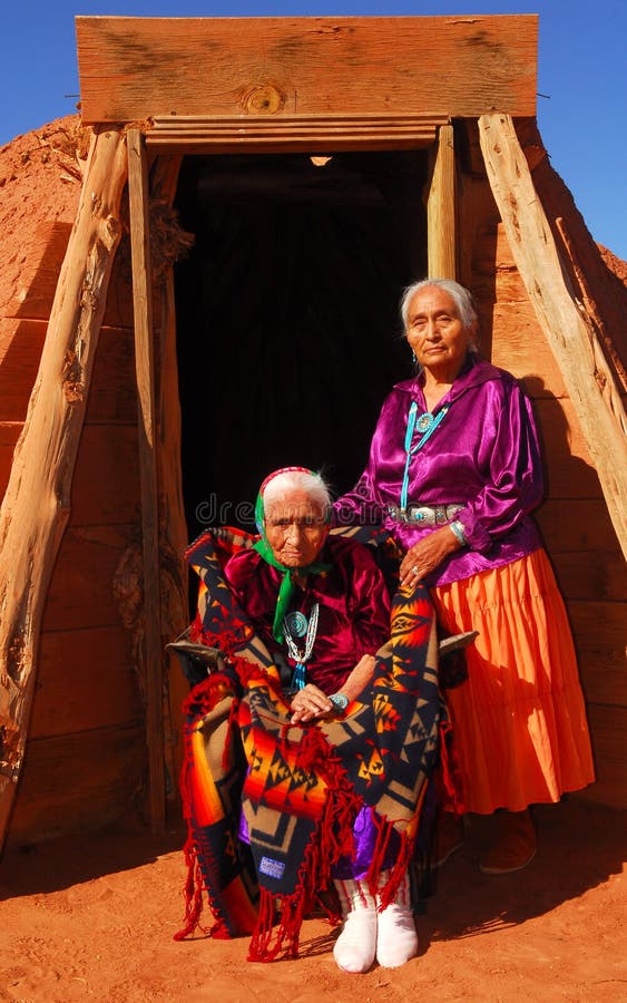 Elderly Navajo woman with her daughter