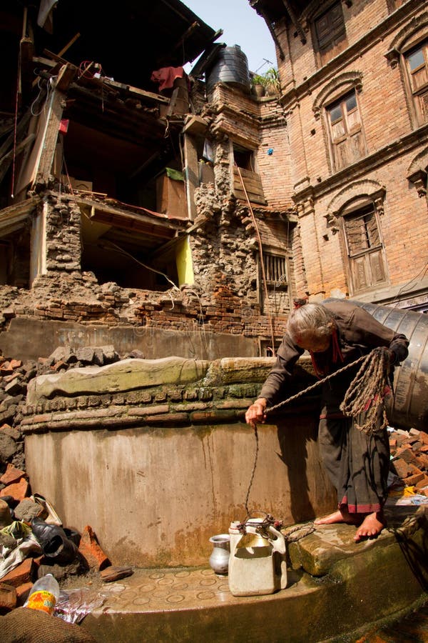 Earthquake damage on the streets of Bhaktapur. Located 30km east of Kathmandu, the town was once rich with Buddhist and Hindu temples and a popular tourist spot for those visiting Kathmandu, Nepal. Earthquake damage on the streets of Bhaktapur. Located 30km east of Kathmandu, the town was once rich with Buddhist and Hindu temples and a popular tourist spot for those visiting Kathmandu, Nepal