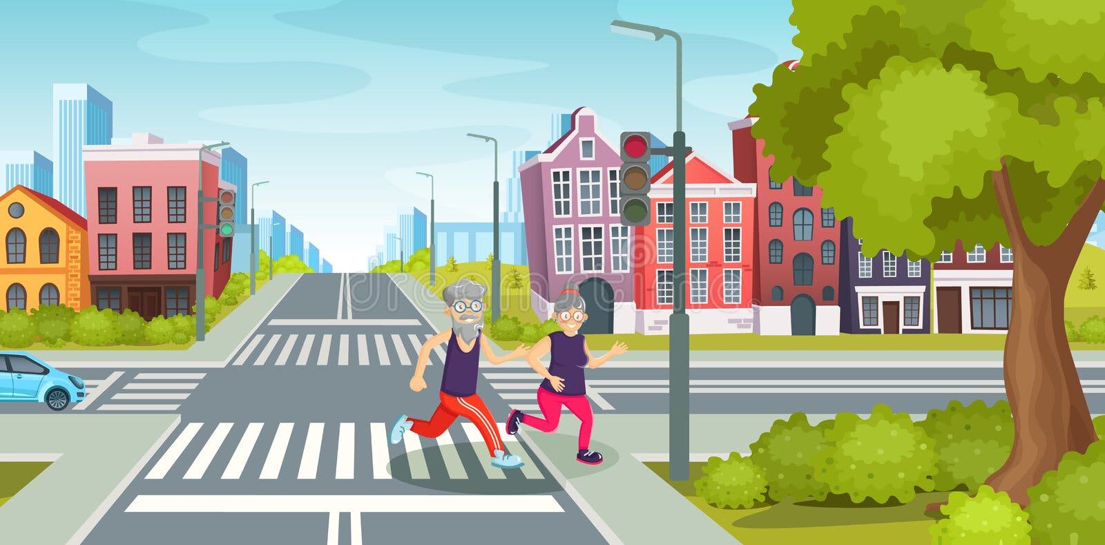 Cute little boy help elderly grandfather crossing street at the pedestrian  traffic 13432910 Vector Art at Vecteezy