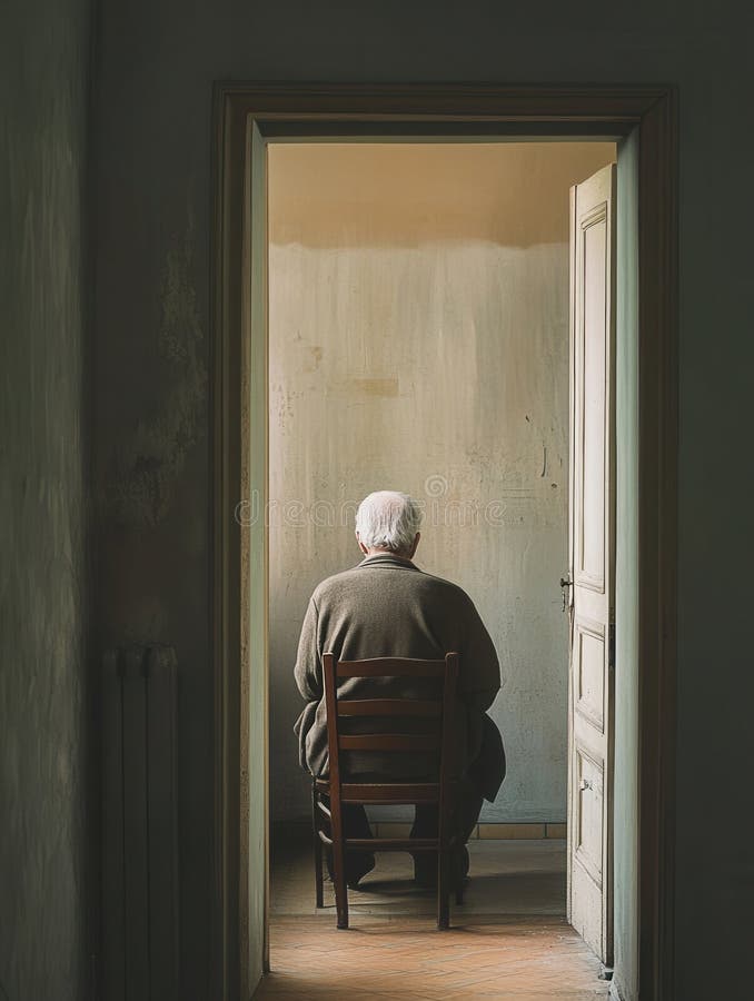 An elderly person sits quietly in a bare room, embodying the feelings of isolation experienced in nursing homes royalty free stock photos