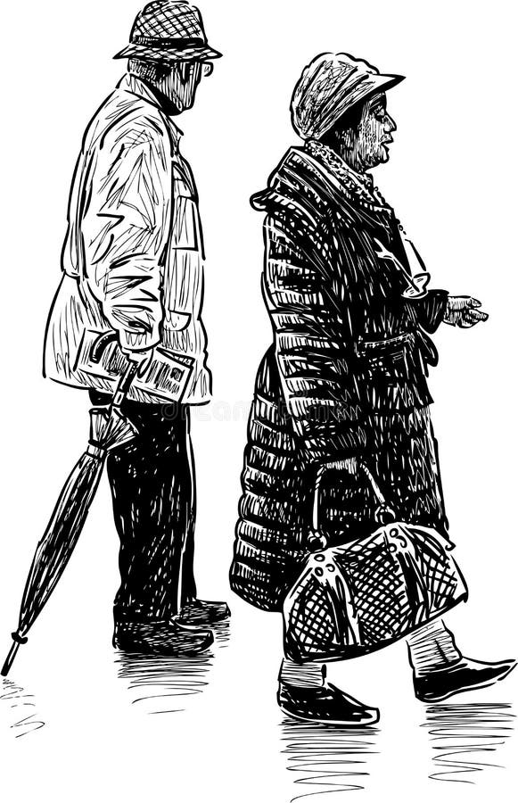 Vector sketch of an old couple on a walk. Vector sketch of an old couple on a walk.