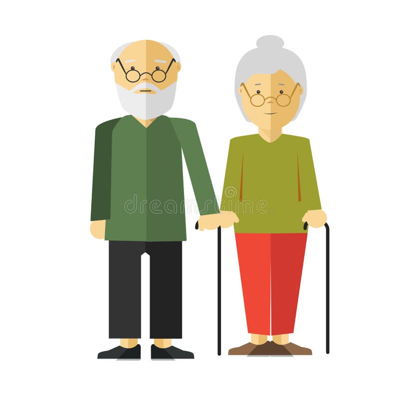 Elderly Standing Couple with Sticks on White. royalty free illustration Elderly Standing Couple with Sticks on White. royalty free illustration
