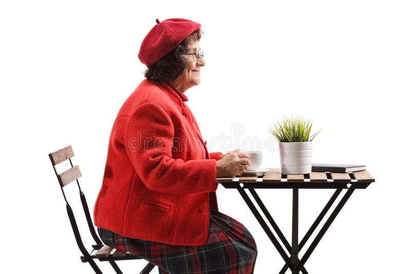 Elderly Woman with a Cup of Coffee at a Table Stock Image Image of