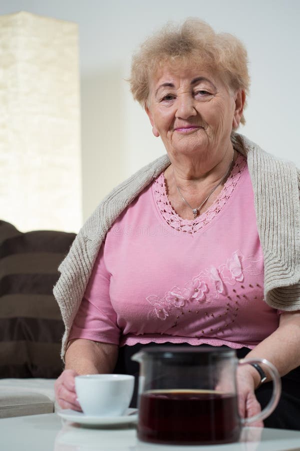 Elderly Woman Drinking Coffee Stock Image Image of beauty, grandma