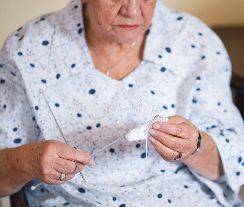 Elderly Woman Hands Knitting at Home Stock Image - Image of crochet ...