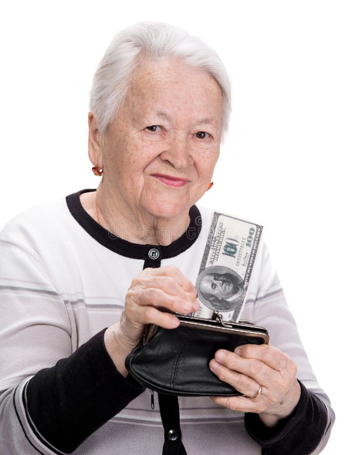 The elderly woman holding a purse
