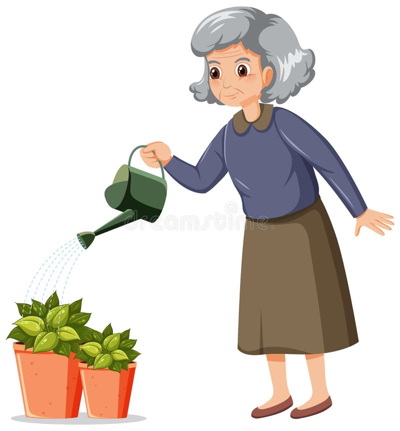 Elderly Woman Holding Watering Can Stock Vector - Illustration of lady ...