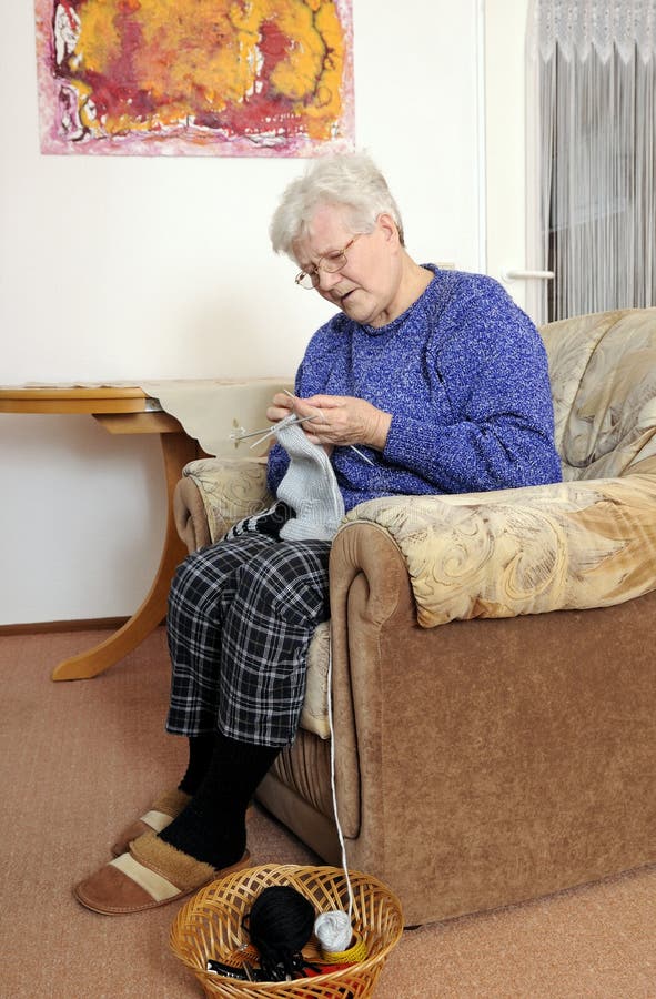 Elderly woman knitting stock photo. Image of glasses 18148960