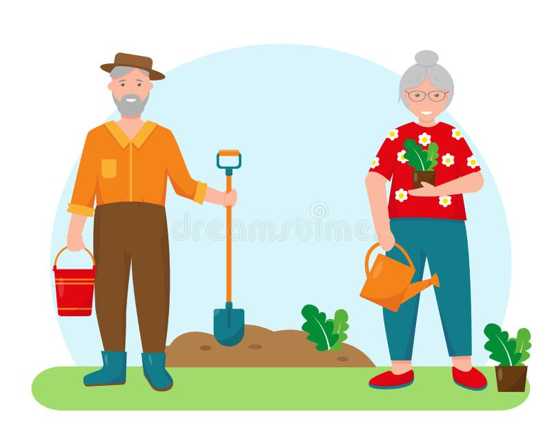 Elderly Woman and Man in the Garden Stock Vector - Illustration of grow ...